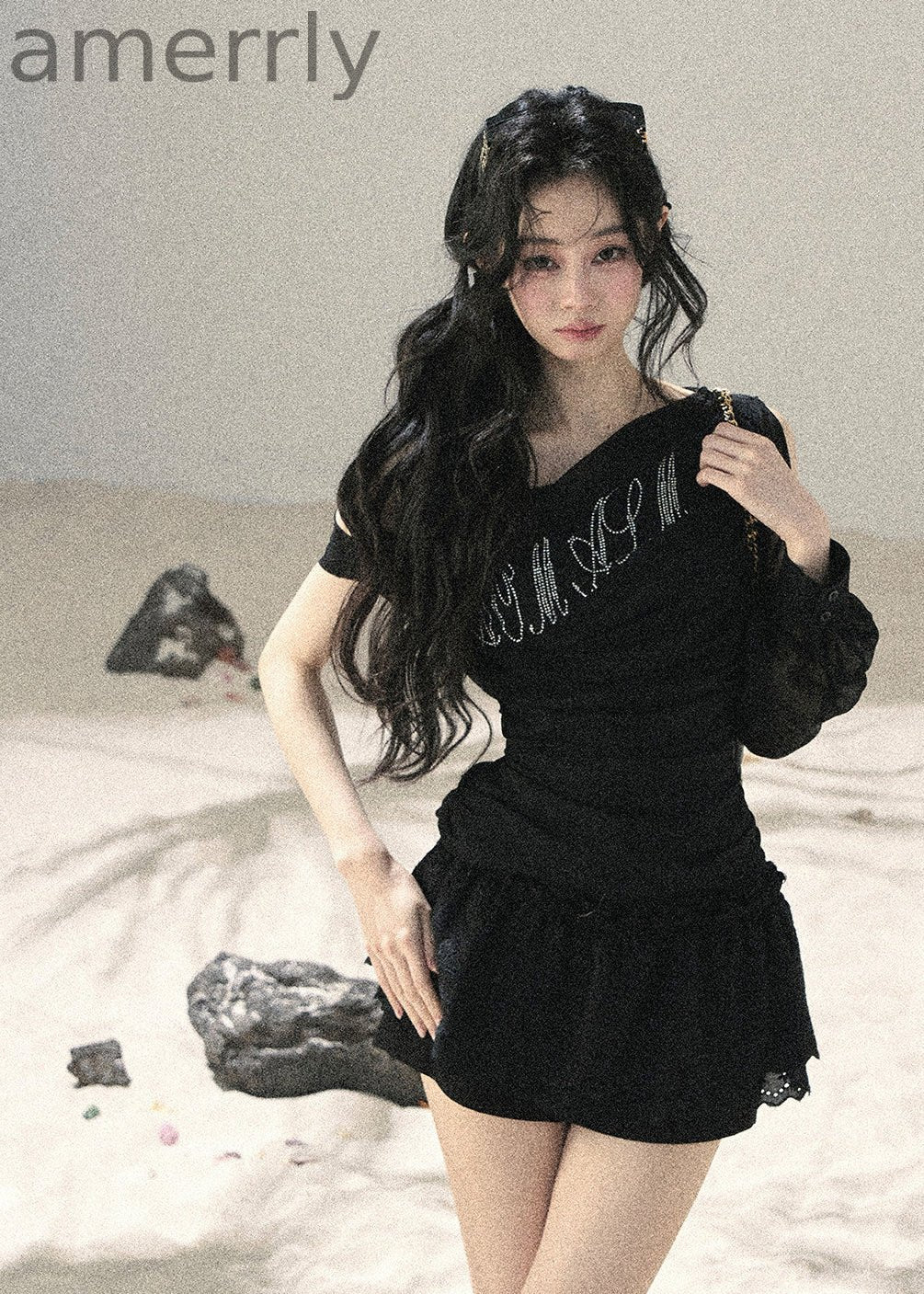 Fine Starlight Off-Shoulder Mesh Top