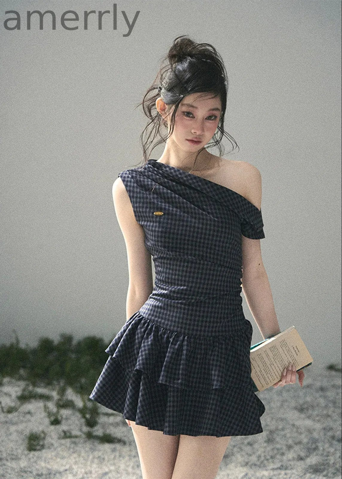 Moonlight Wooden Bell Plaid Mini Dress