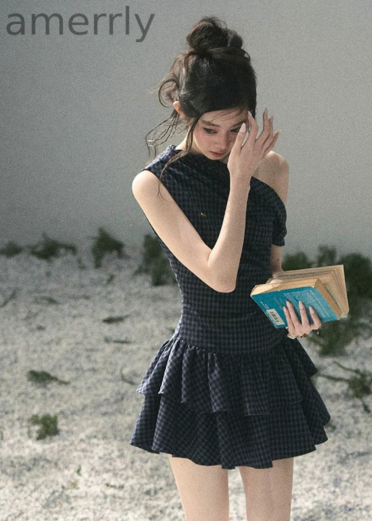 Moonlight Wooden Bell Plaid Mini Dress