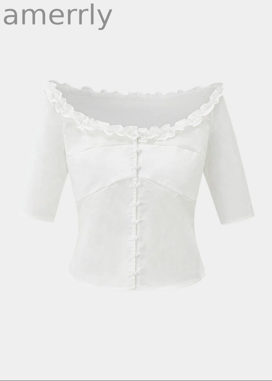 Courtly Prayer Ruffled Off-Shoulder Blouse