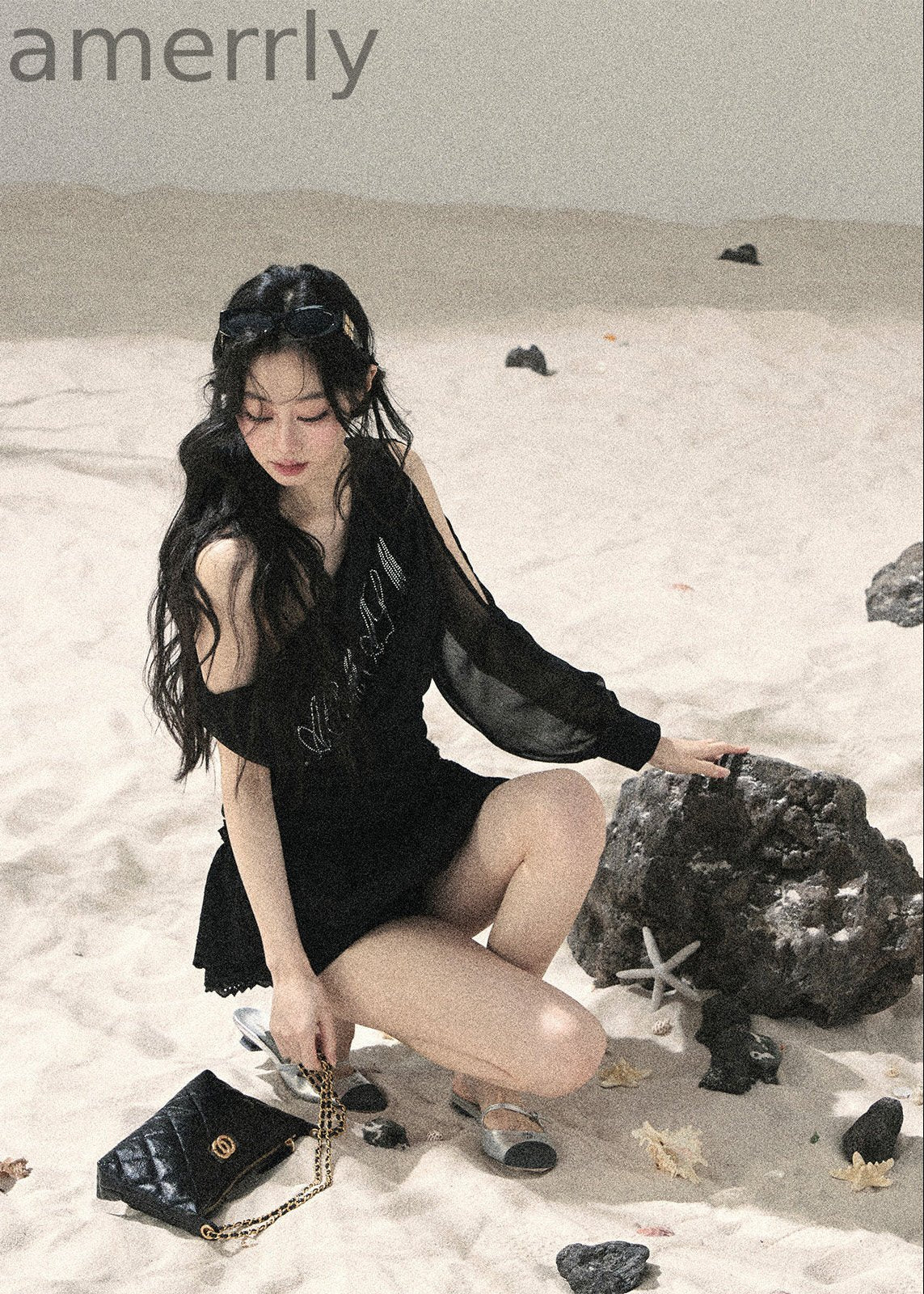 Fine Starlight Off-Shoulder Mesh Top