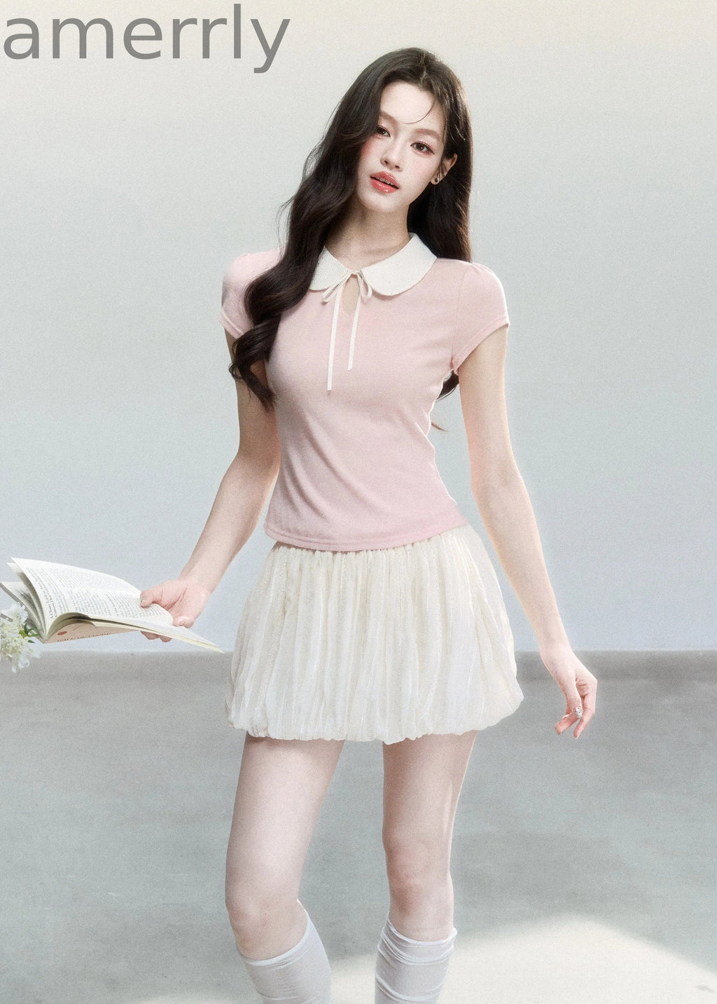 Doll Collar Slim Knit T-Shirt