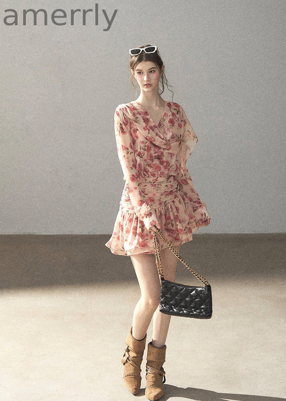 Garden of Longing Floral Chiffon Mini Dress