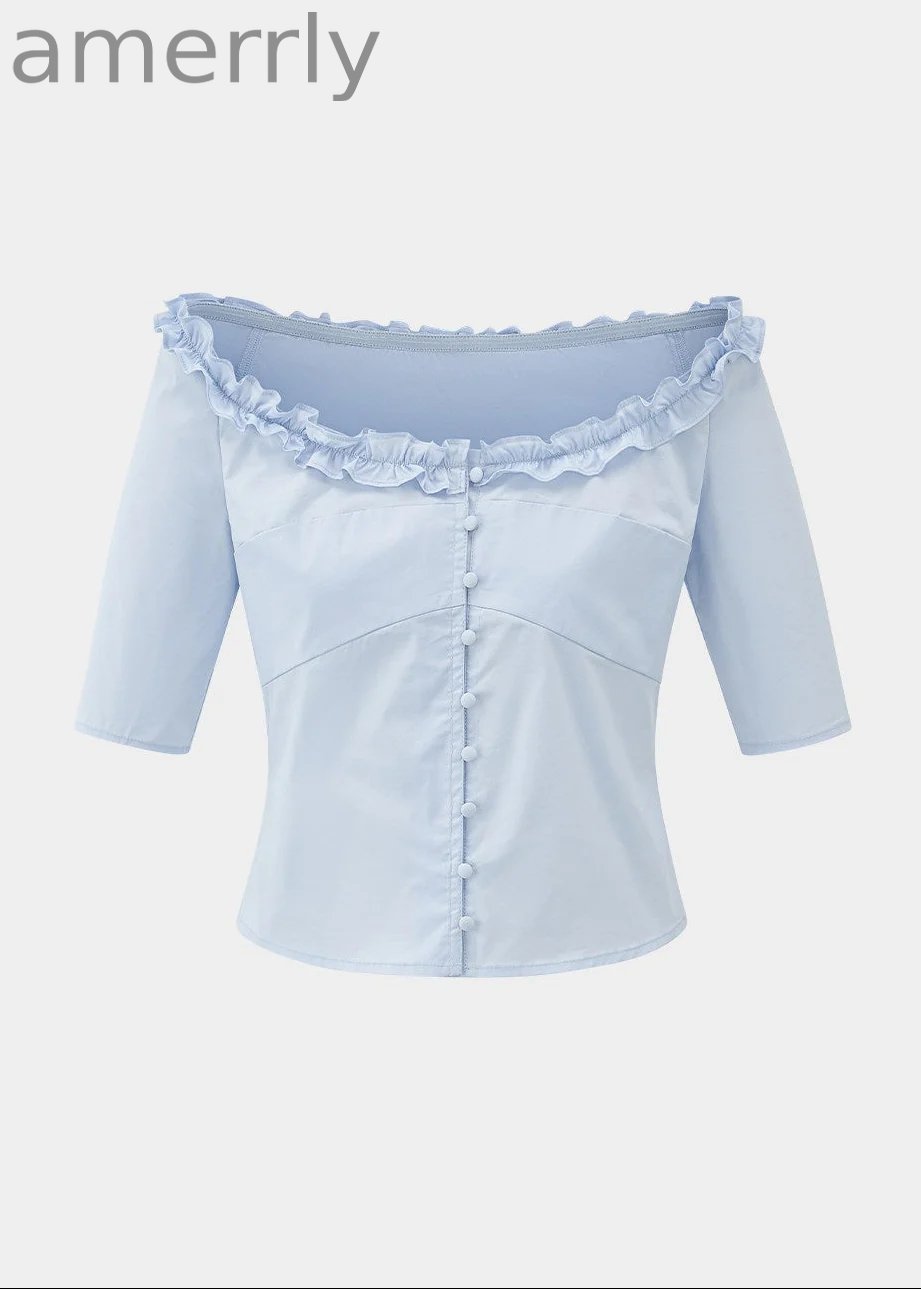 Courtly Prayer Ruffled Off-Shoulder Blouse