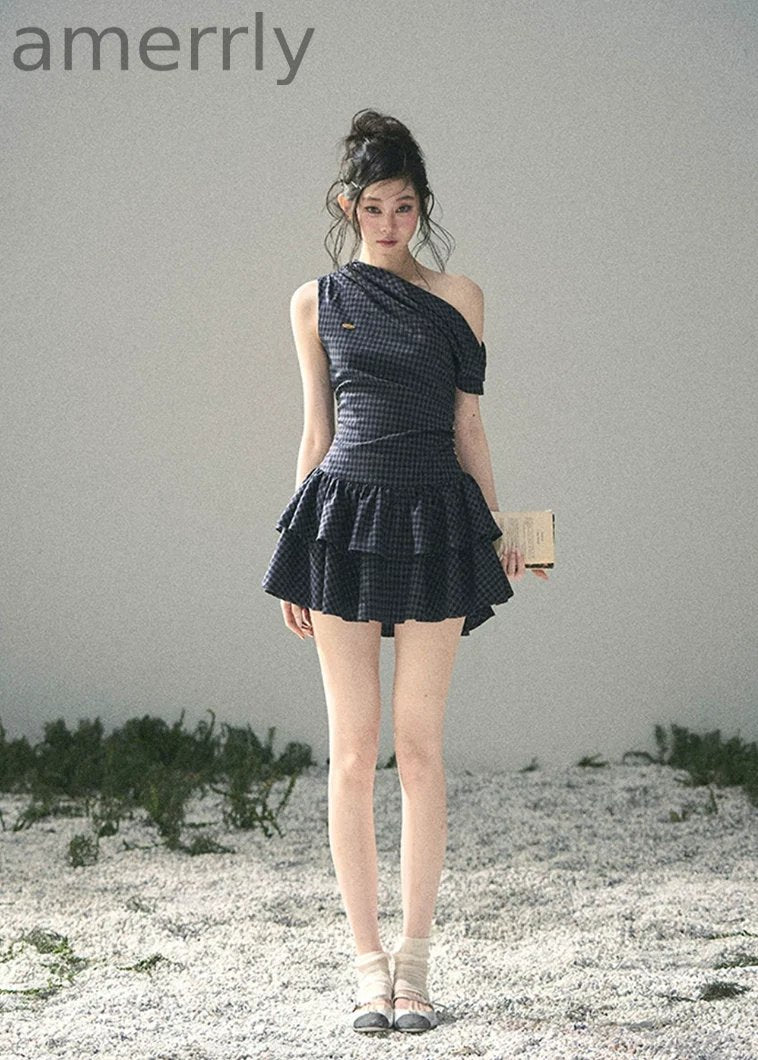Moonlight Wooden Bell Plaid Mini Dress