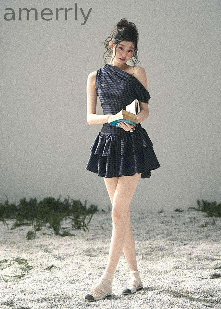 Moonlight Wooden Bell Plaid Mini Dress