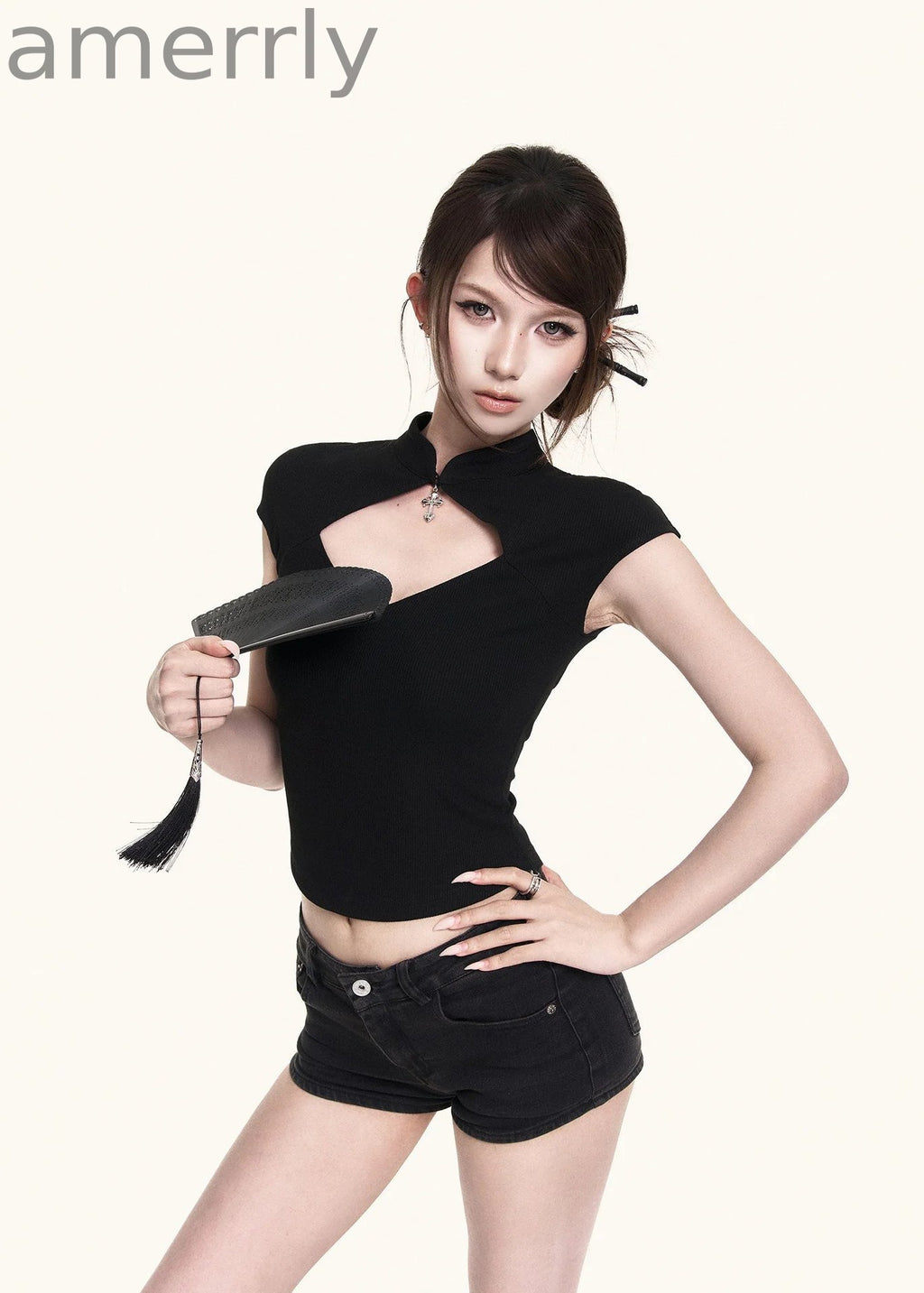 Dark Cross Cutout Crop Top