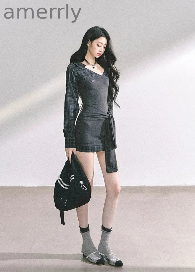 Élise Check Drapé Dress
