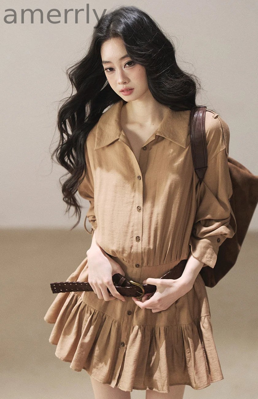 Golden Wheat Lapel Dress Set