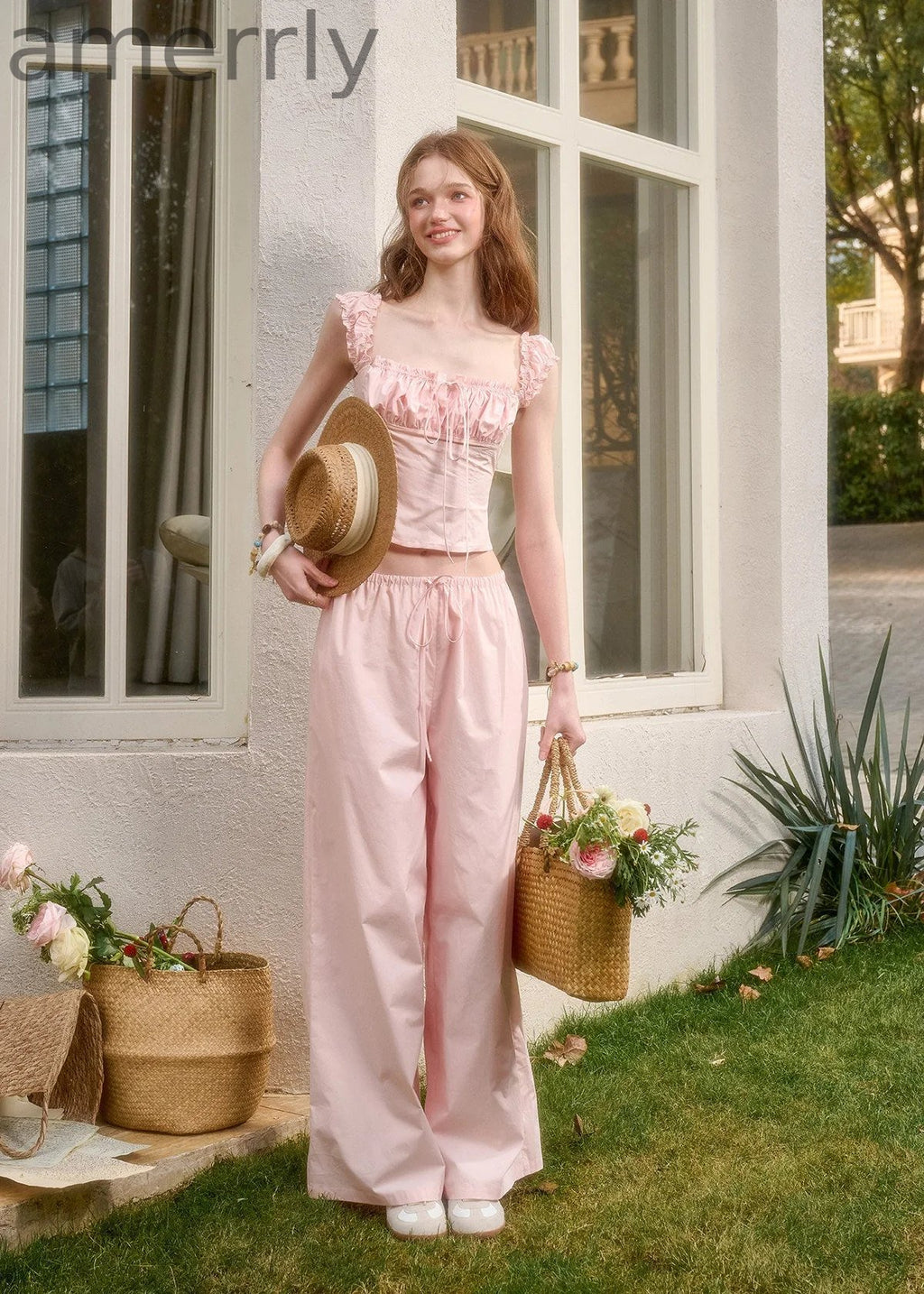 Baby Pink Ruffle Cami & Lounge Pants Set