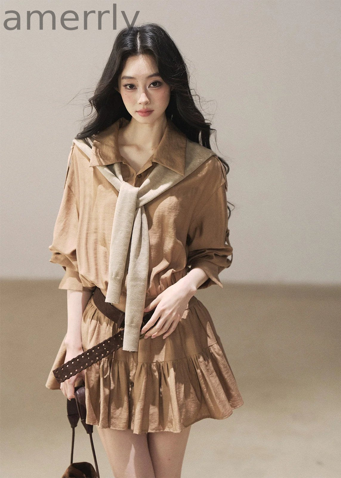 Golden Wheat Lapel Dress Set