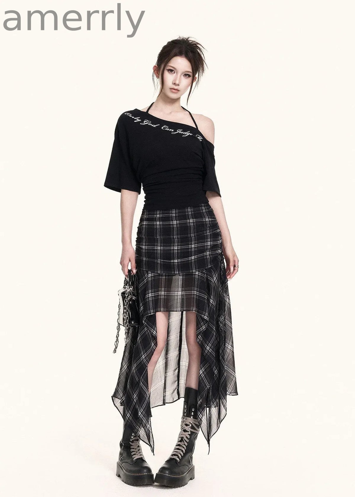 Cross-Shoulder Script Crop Top