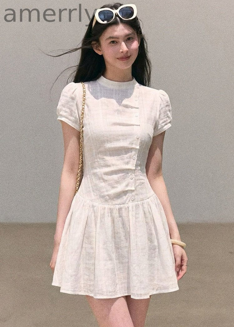 Misty Bloom Waist-Cinching Mini Dress