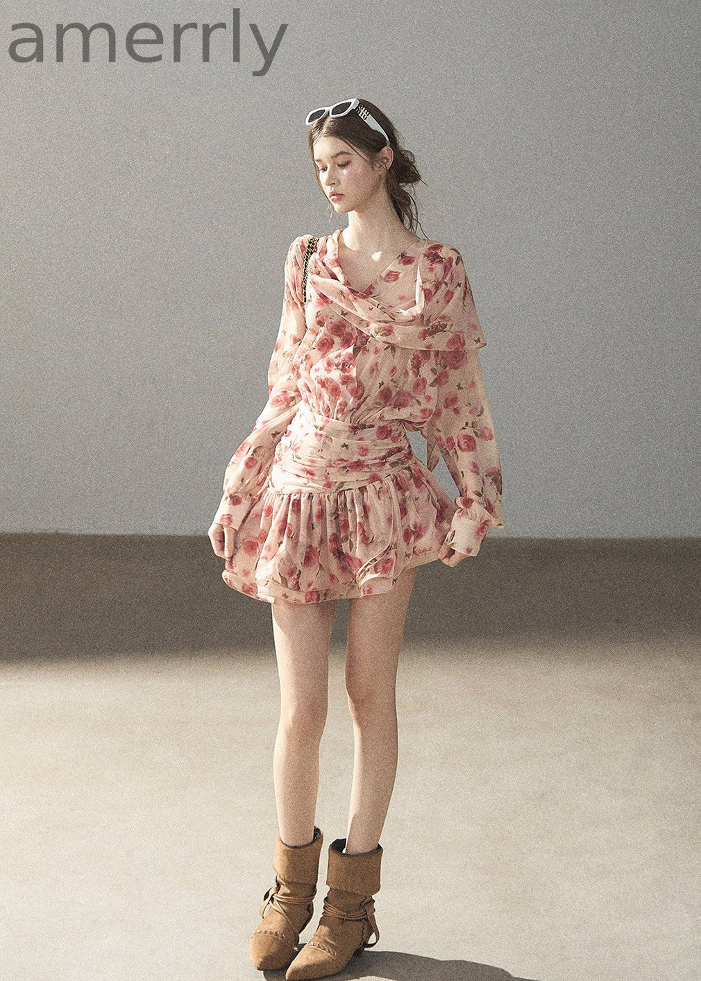 Garden of Longing Floral Chiffon Mini Dress