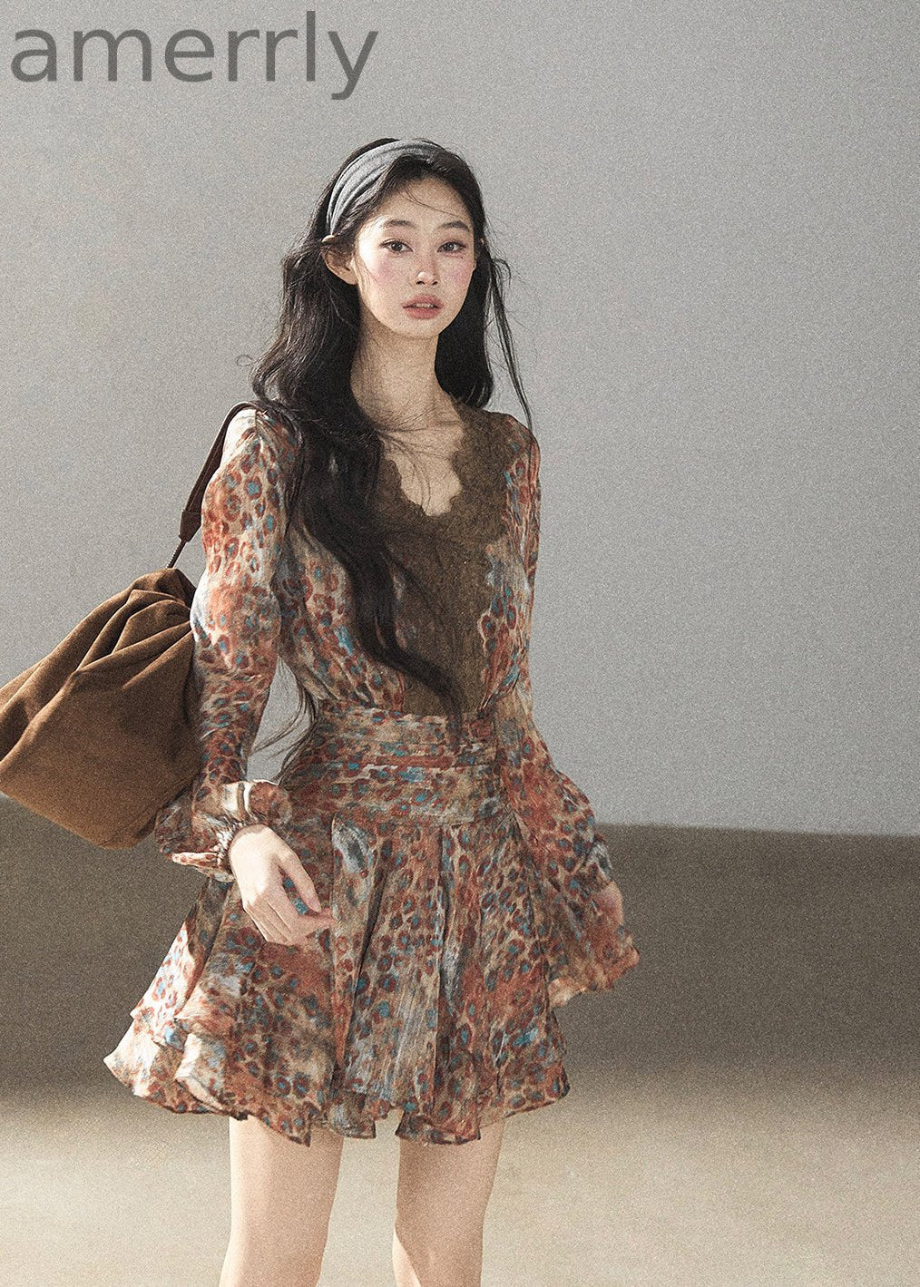 Withered Branch Whisper Floral Chiffon Mini Dress