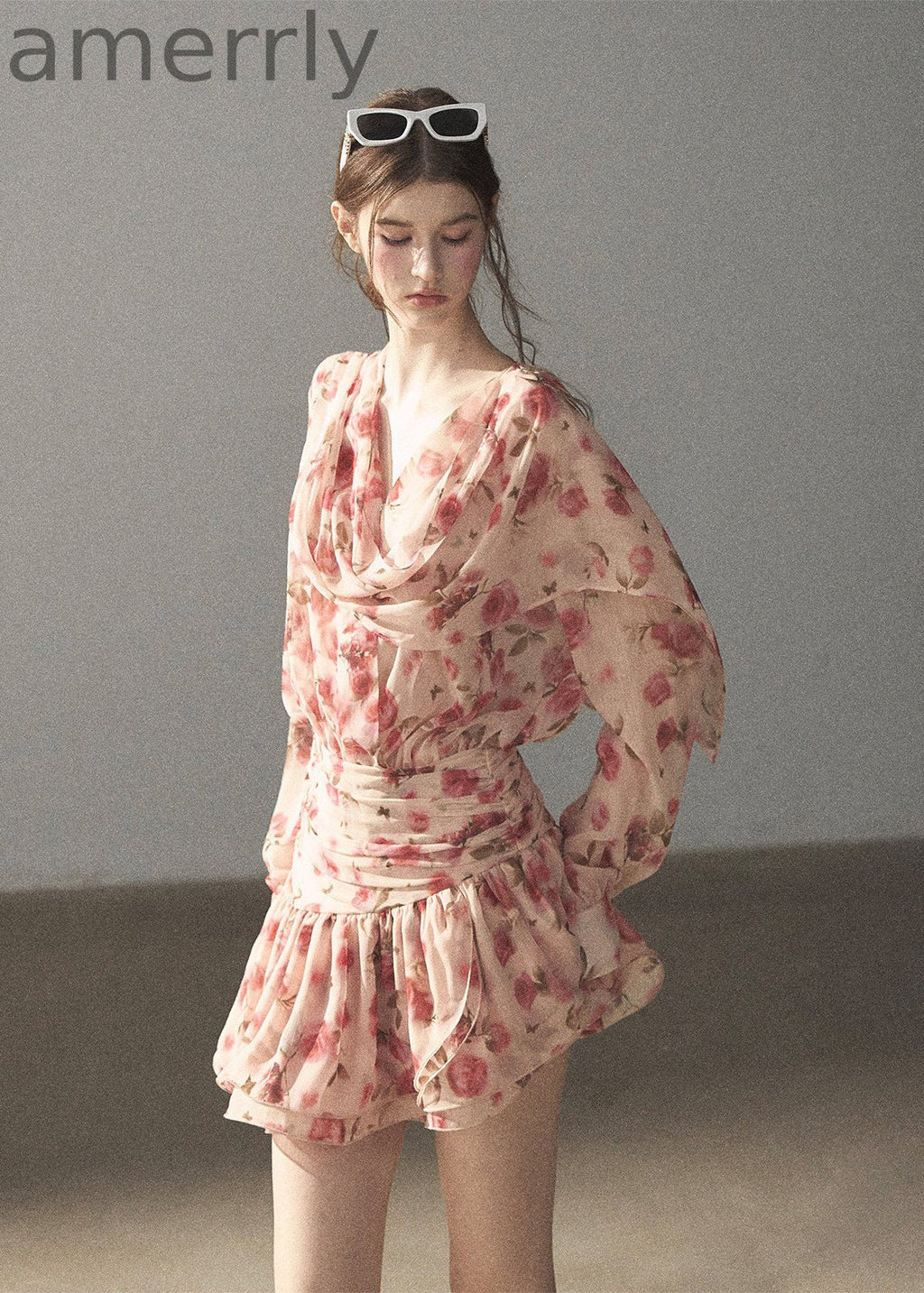 Garden of Longing Floral Chiffon Mini Dress