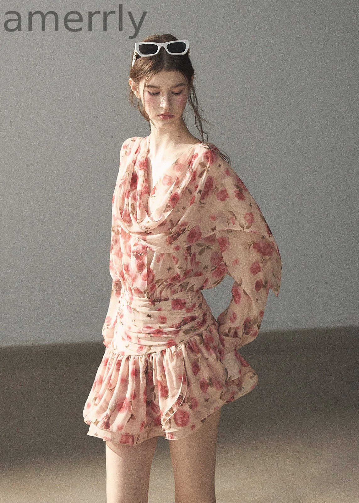 Garden of Longing Floral Chiffon Mini Dress