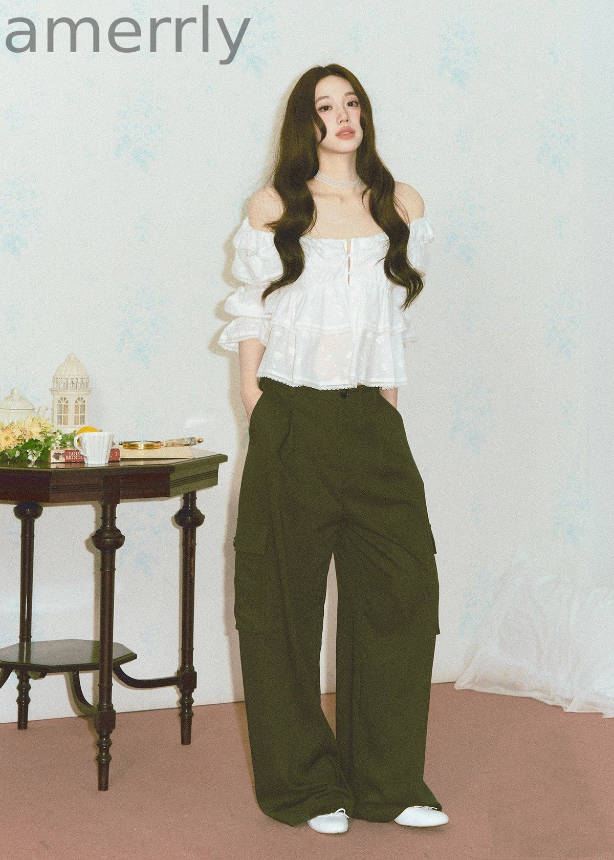Embroidered Off-Shoulder Ruffle Top