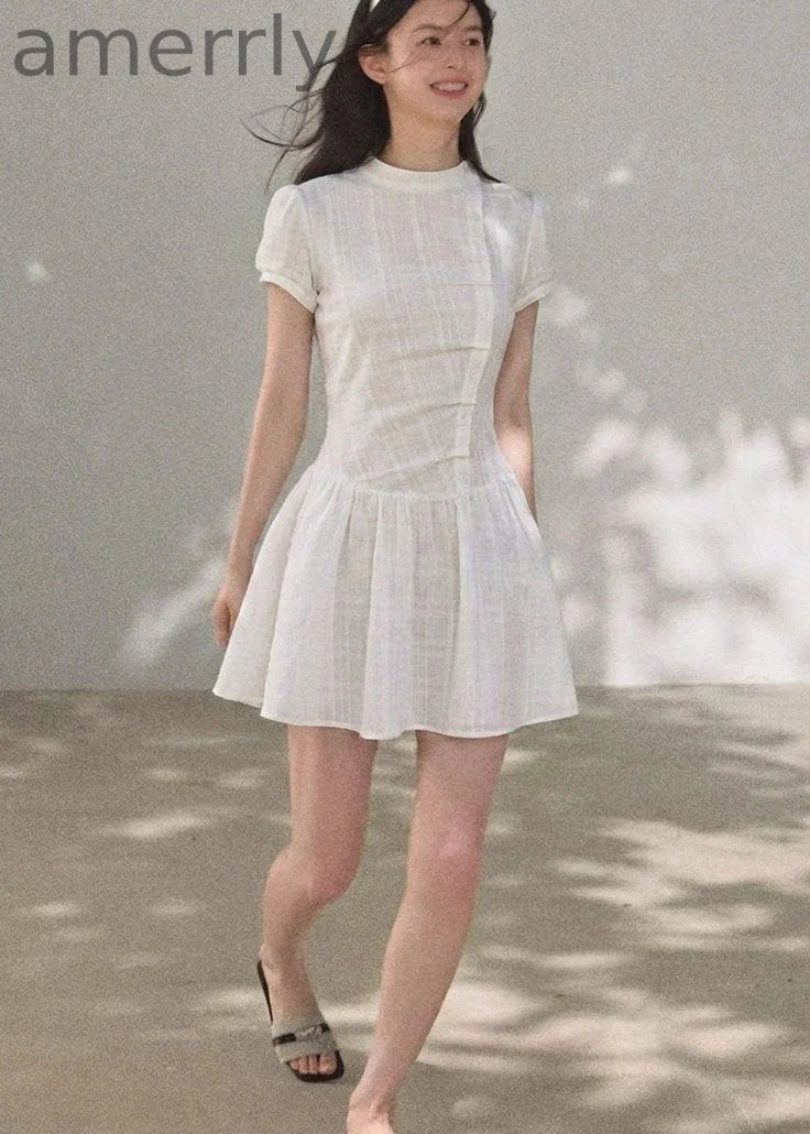 Misty Bloom Waist-Cinching Mini Dress