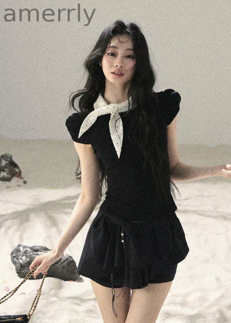 Flowing Galaxy Bow Puff Sleeve Top