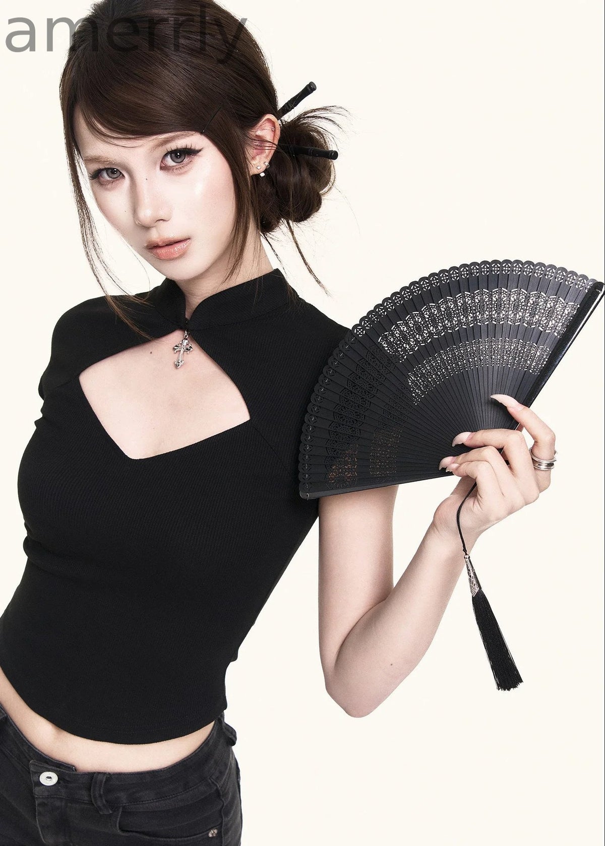 Dark Cross Cutout Crop Top