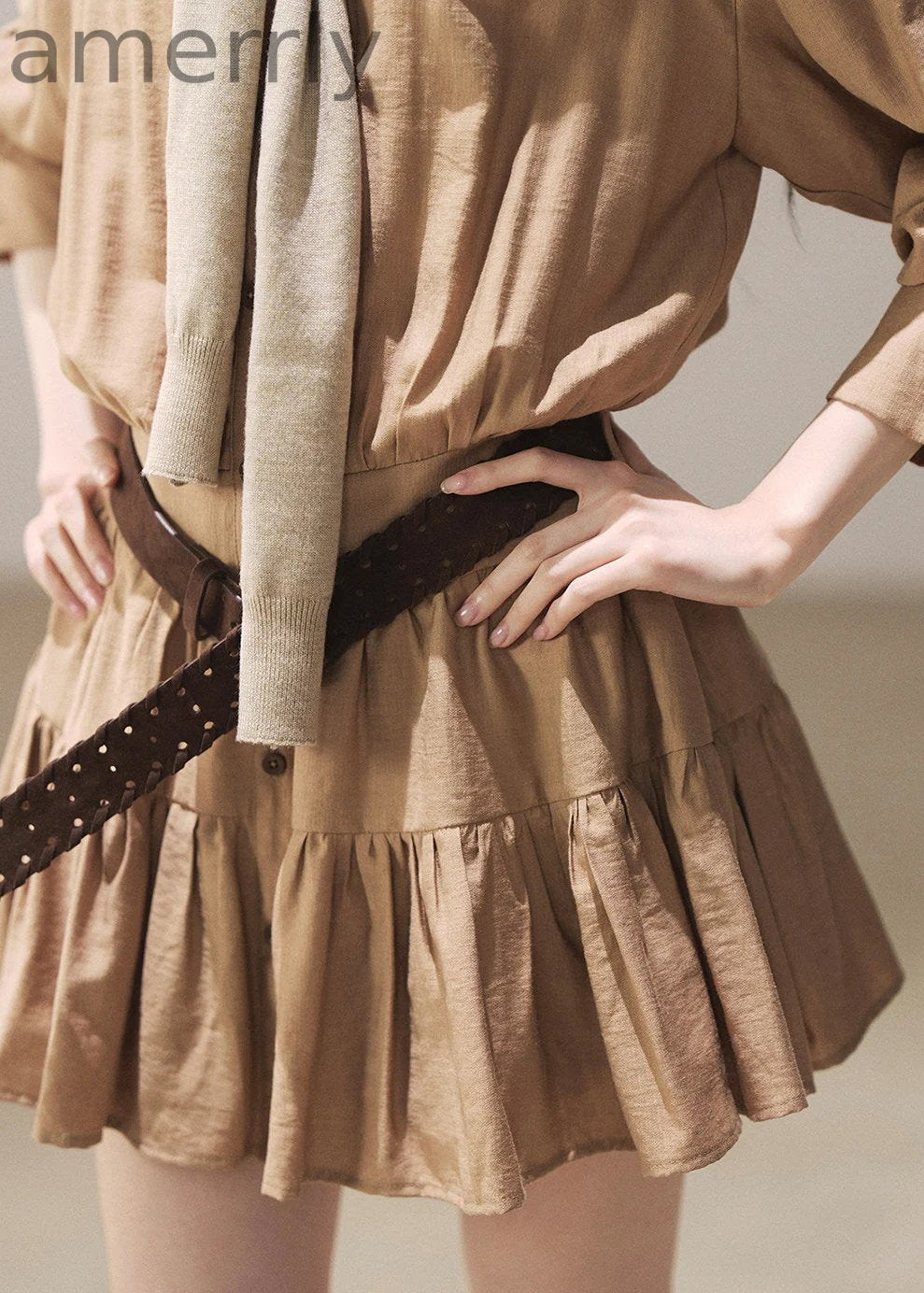 Golden Wheat Lapel Dress Set