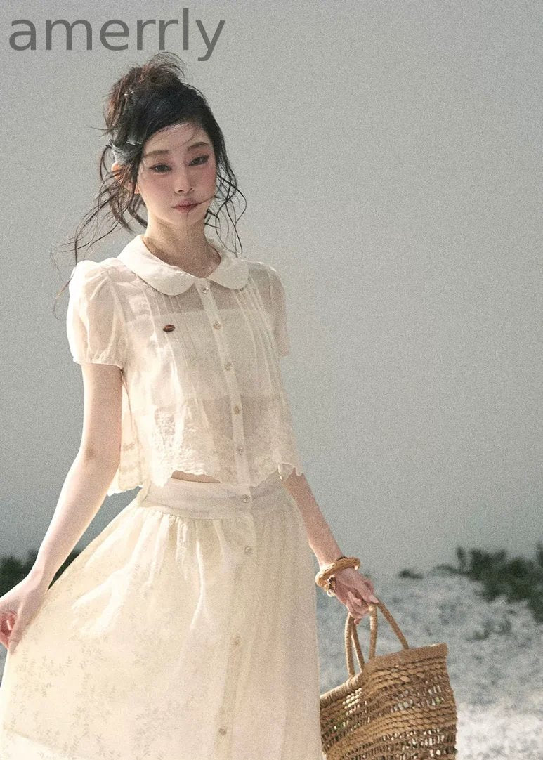 Apricot Blossom Lace Two-Piece Set