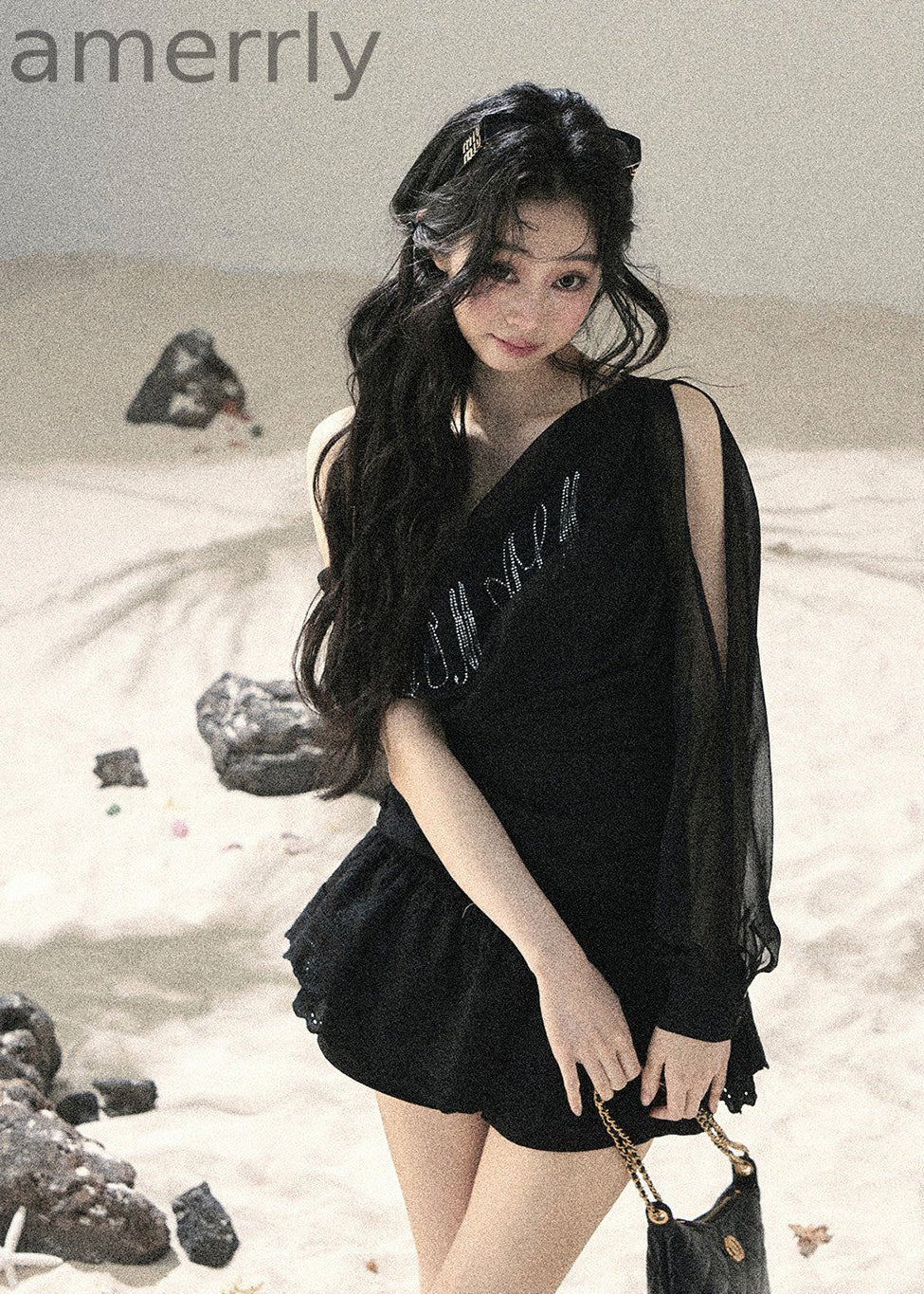 Fine Starlight Off-Shoulder Mesh Top