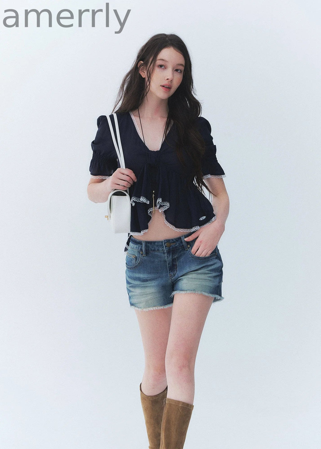 Butterfly Tie Puff Sleeve Lace Top