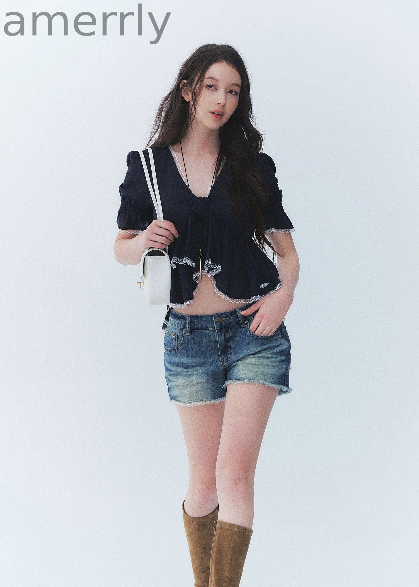 Butterfly Tie Puff Sleeve Lace Top
