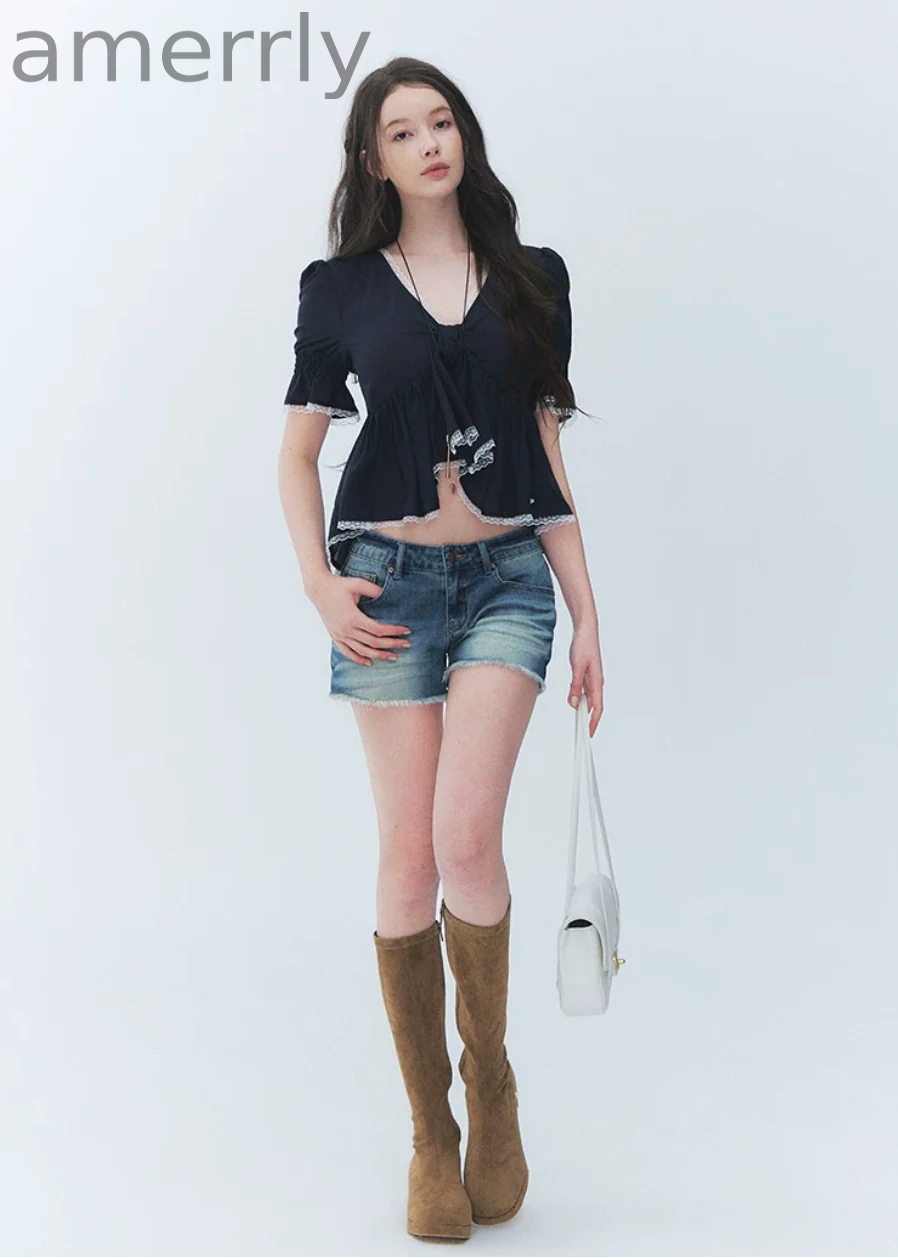 Butterfly Tie Puff Sleeve Lace Top