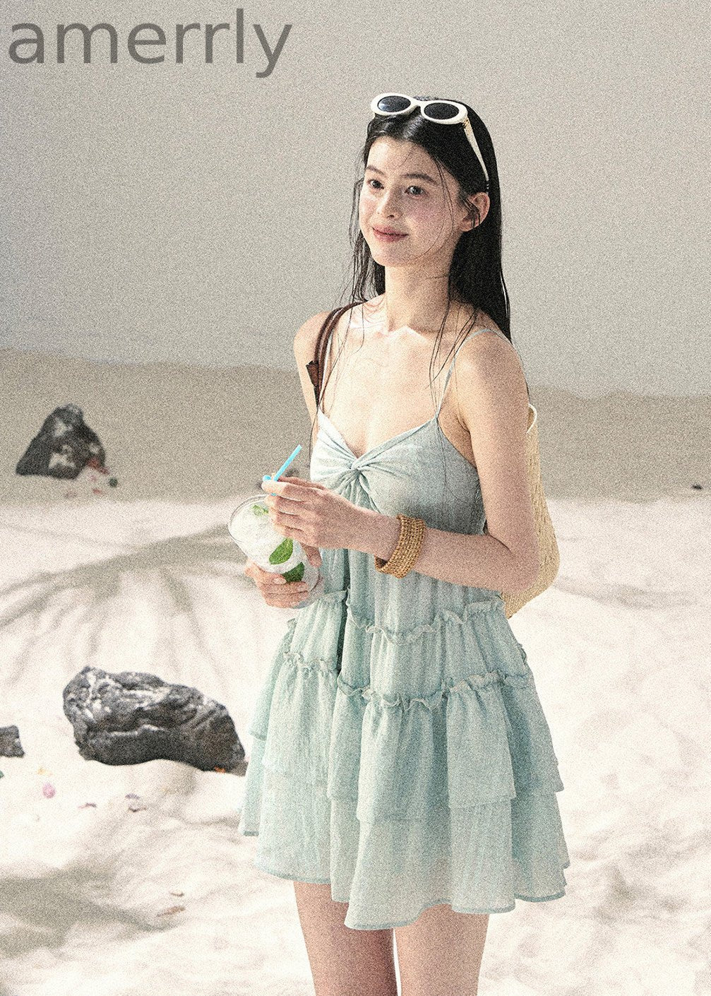 Seafoam Drift Tiered Mini Dress