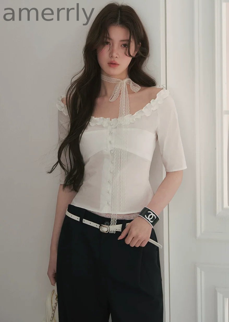 Courtly Prayer Ruffled Off-Shoulder Blouse