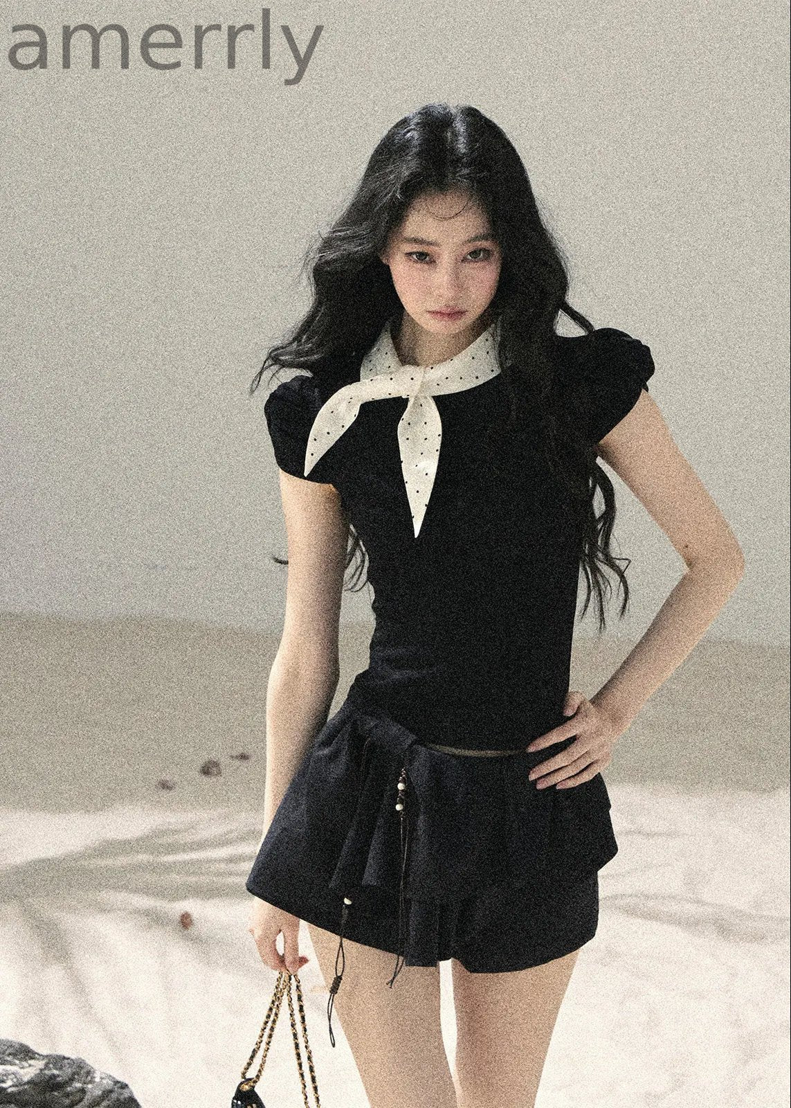 Flowing Galaxy Bow Puff Sleeve Top