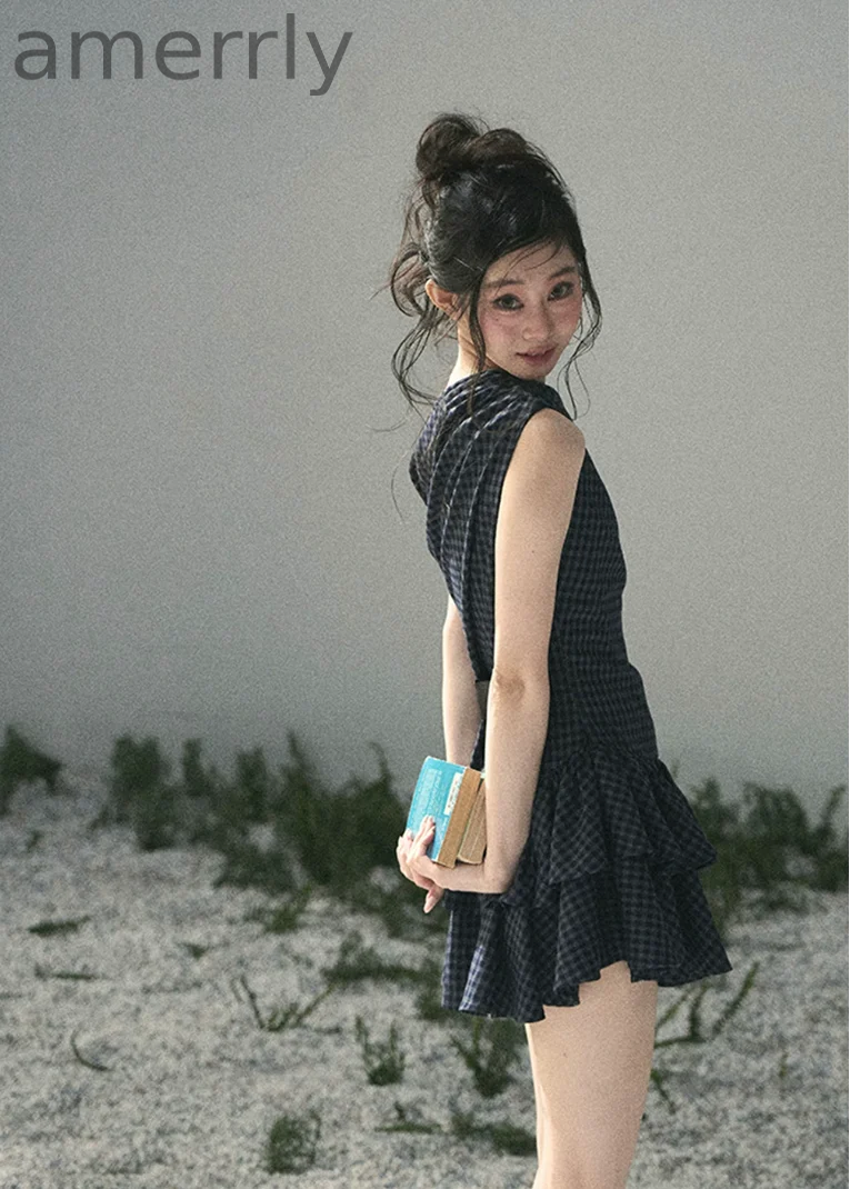 Moonlight Wooden Bell Plaid Mini Dress