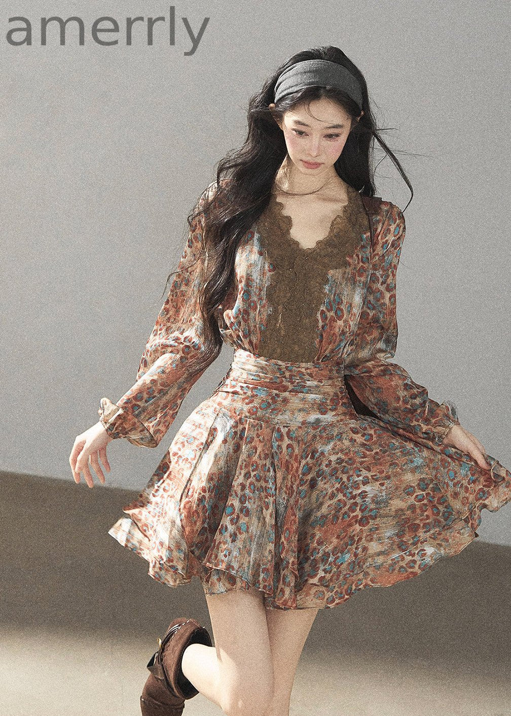 Withered Branch Whisper Floral Chiffon Mini Dress