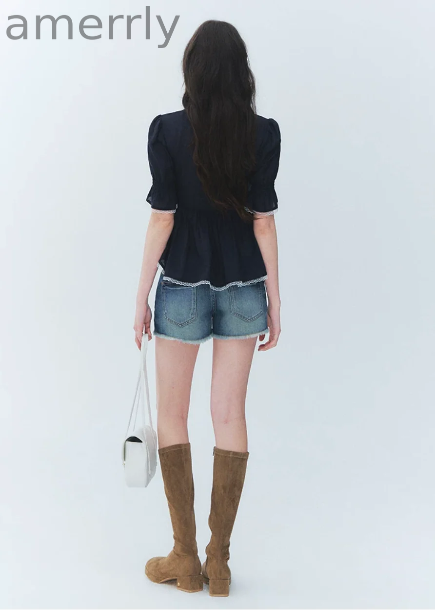 Butterfly Tie Puff Sleeve Lace Top