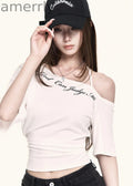Cross-Shoulder Script Crop Top